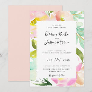 Blindekleurige peach Mint Botanical Floral Wedding Kaart