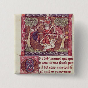 Blindengodin Fortune met koning Arthur Vierkante Button 5,1 Cm