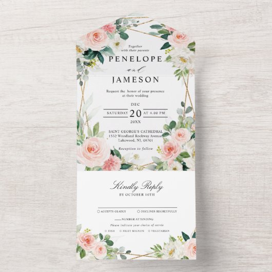 Blindenroze flesjes Geometrische botanische verbin All In One Uitnodiging (Binnen)