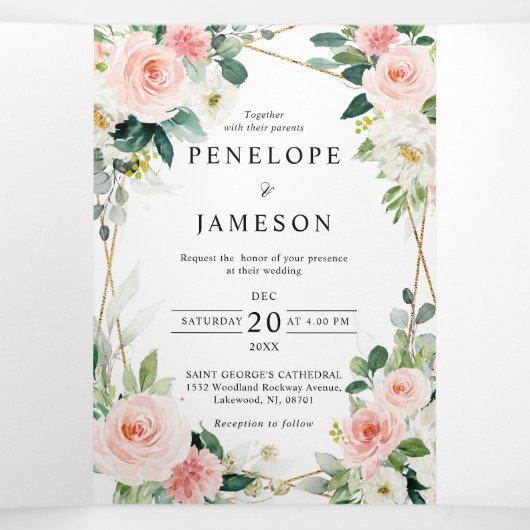 Blindenroze flesjes Geometrische botanische verbin Drieluik Programma (Binnenkant midden)