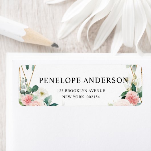 Blindenroze flesjes Geometrische botanische verbin Etiket (Insitu)