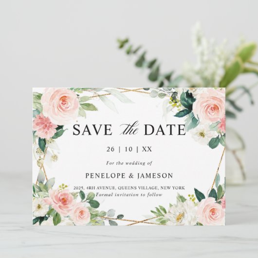 Blindenroze flesjes Geometrische botanische verbin Save The Date (Staand voorkant)