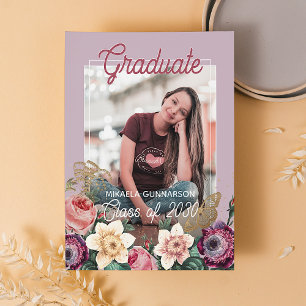 Blindenroze Floral Boho Afstuderen Aankondiging Briefkaart