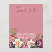 Blindenroze Floral Boho Afstuderen Aankondiging Briefkaart (Voorkant)