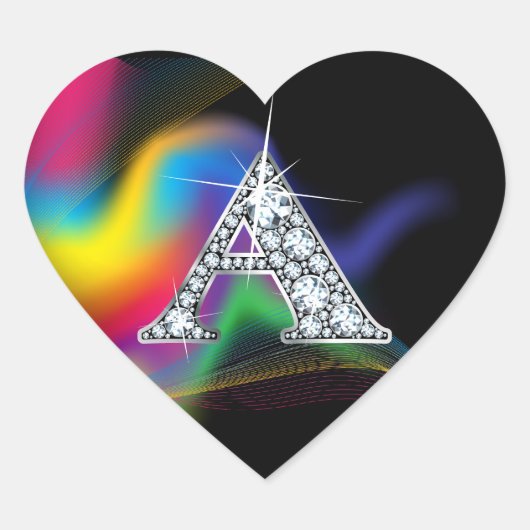 Bling "A" en diamant sur Sticker en arc-en-ciel (Devant)
