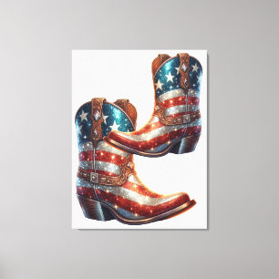 Bling Amerikaanse Vlag Cowboylaarzen Canvas Afdruk