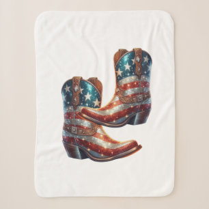 Bling Amerikaanse Vlag Cowboylaarzen Sherpa Deken