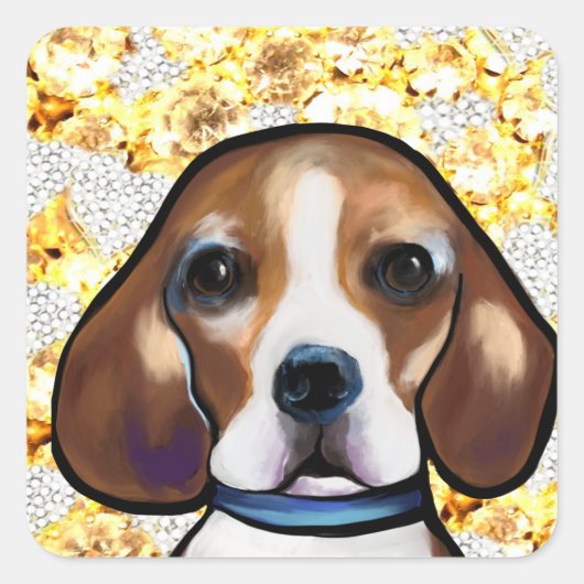 Bling Beagle Vierkante Sticker (Voorkant)