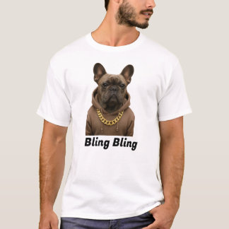 Bling Bling Funny Bulldog T-shirt met gouden ketti