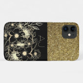 Bling Bling Gold Glitter Black Flowers Luxe Case-Mate iPhone Case (Achterkant (horizontaal))