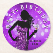 Bling Bombshell Sparkle Bewaar de datum | paars Ronde Kartonnen Onderzetter (Voorkant)