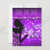 Bling Bombshell Sparkle sparen de Datum | paars Magnetische Uitnodiging (Voorkant)