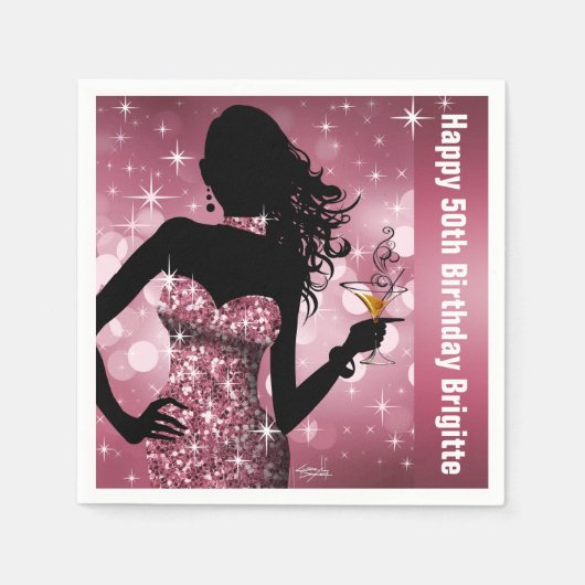 Bling Bombshell Sparkle verjaardagsfeestje | mauve Servetten (Voorkant)