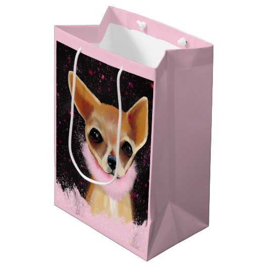 Bling Chihuahua Medium Cadeauzakje (Voorkant Gekanteld)