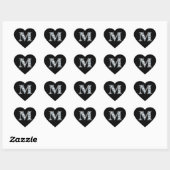 Bling diamant "M" sur Sticker Coeur Noir (Feuille)