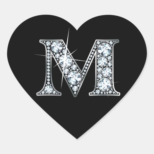 Bling diamant "M" sur Sticker Coeur Noir (Devant)