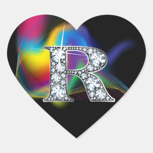 Bling diamant "R" sur Sticker Coeur arc-en-ciel