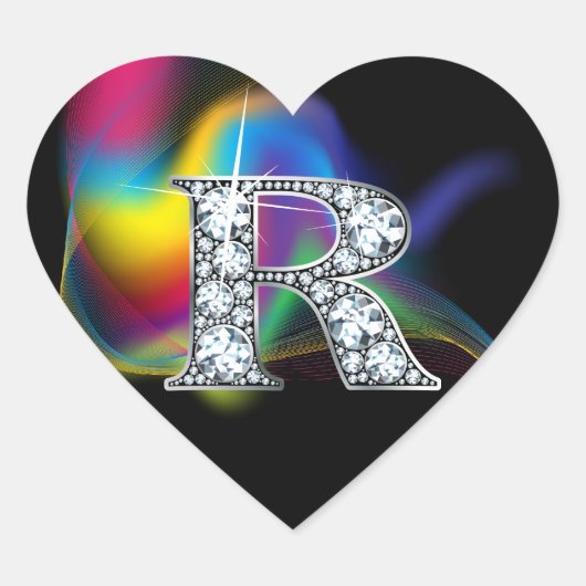 Bling diamant "R" sur Sticker Coeur arc-en-ciel (Devant)