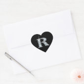 Bling diamant "R" sur Sticker Coeur Noir (Enveloppe)