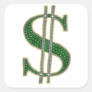 Bling Dollar teken Diamant Emerald Gem Vierkante Sticker