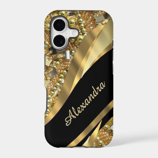 Bling élégant chic de noir et d'or personnalisé
