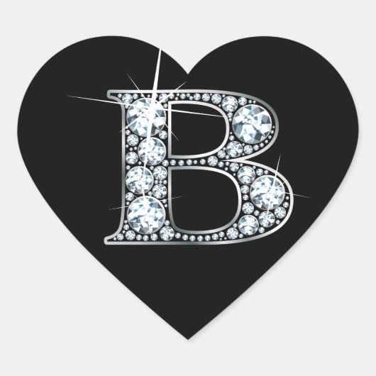 Bling en diamant "B" sur Sticker en Coeur Noir (Devant)
