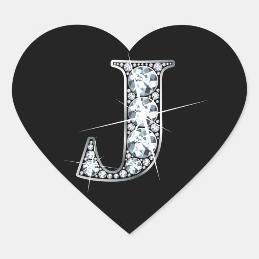 Bling en diamant "J" sur Sticker en Coeur Noir (Devant)