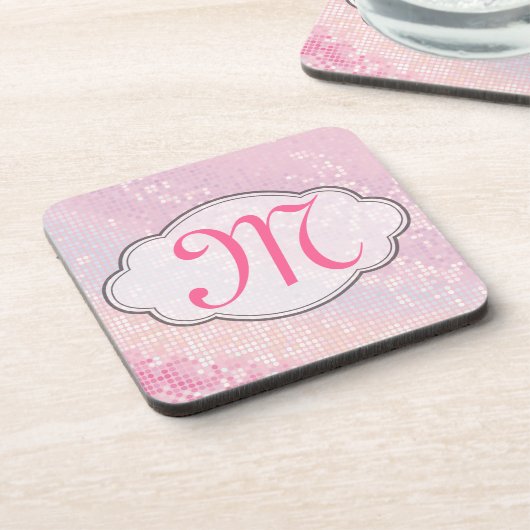 Bling Glitter Girly Pink Monogram Drink Onderzette Bier Onderzetter (Linkerzijde)