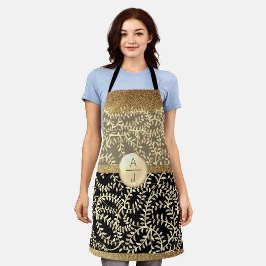 Bling Glitter Goud en Zwarte Initialen Schort (Gedragen)