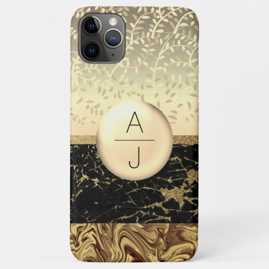 Bling Gold Glitter en zwarte Initialen Case-Mate iPhone Case (Achterkant)