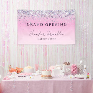 Bling Holografische Glitter Grand Opening Roze Spandoek