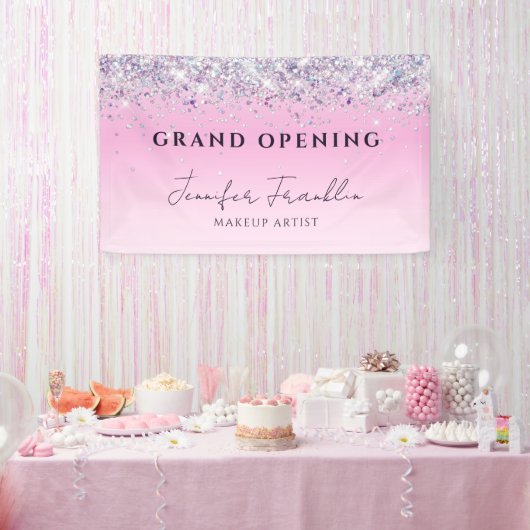 Bling Holografische Glitter Grote Opening Roze Spandoek (Feest)