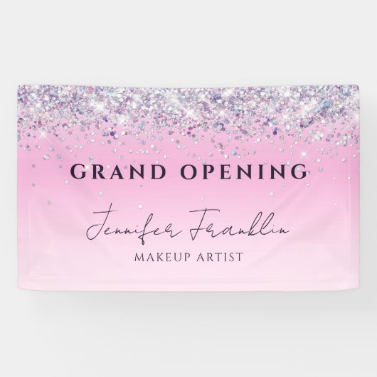 Bling Holografische Glitter Grote Opening Roze Spandoek (Horizontaal)