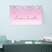 Bling Holografische Glitter Script Roze Spandoek (Beurs)