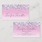Bling Holographic Glitter MakeupArtist Script Roze Visitekaartje (Voorkant / Achterkant)