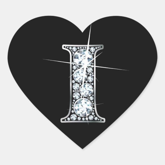 Bling "I" en diamant sur Sticker en Coeur Noir (Devant)