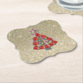 Bling Kerstroodboom Glitter Kartonnen Onderzetters (Gekanteld)