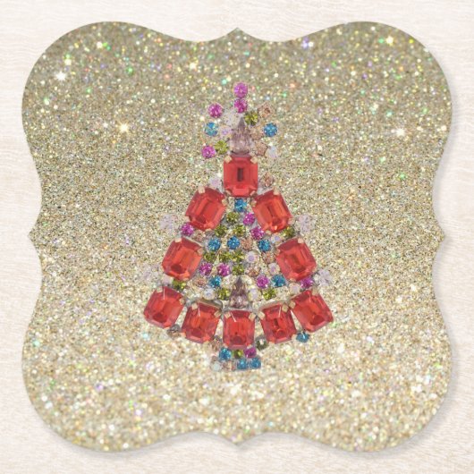 Bling Kerstroodboom Glitter Kartonnen Onderzetters (Voorkant)