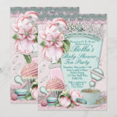 Bling Peony Baby shower Tea Invitations Kaart (Voorkant / Achterkant)