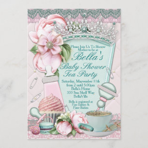 Bling Peony Baby shower Tea Uitnodigingen