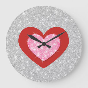 Bling Pink Love Heart Grote Klok