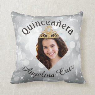 Bling Quinceanera Photo Heart Cutout Keepomwille Kussen