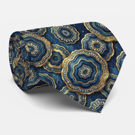 Bling & Sparkle | Cravate géode Navy Blue + Or (Roulé)