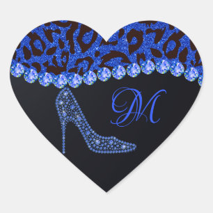 Bling Sparkle Diamond Glitter Leopard Blue Hart Sticker
