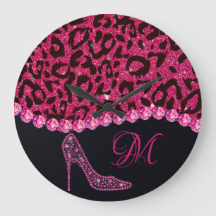 Bling Sparkle Diamond Glitter Leopard Pink Grote Klok