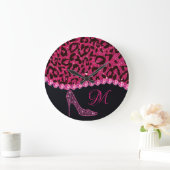 Bling Sparkle Diamond Glitter Leopard Pink Grote Klok (Huis)