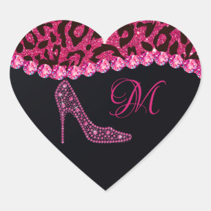 Bling Sparkle Diamond Glitter Leopard Pink Hart Sticker