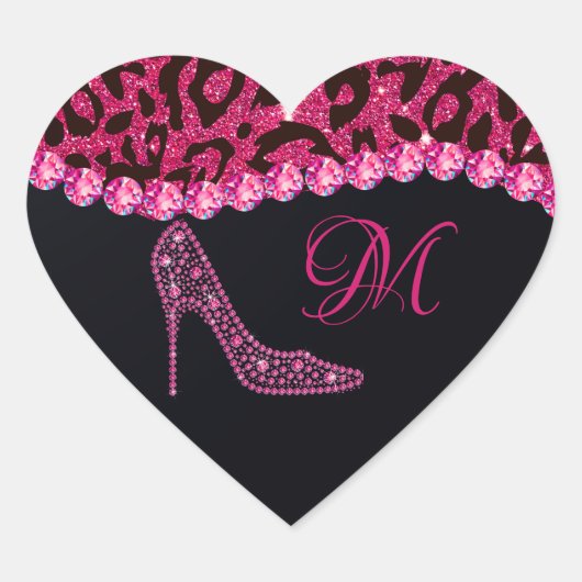 Bling Sparkle Diamond Glitter Leopard Pink Hart Sticker (Voorkant)