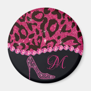 Bling Sparkle Diamond Glitter Leopard Pink Magneet