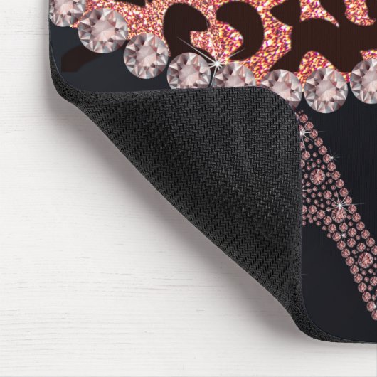 Bling Sparkle Diamond Glitter Leopard Roos Gold Muismat (Hoek)